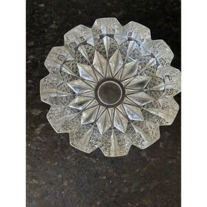 Vintage MCM Crystal Glass Cigarette Ashtray Trinket Diamond Design 6" STUNNING